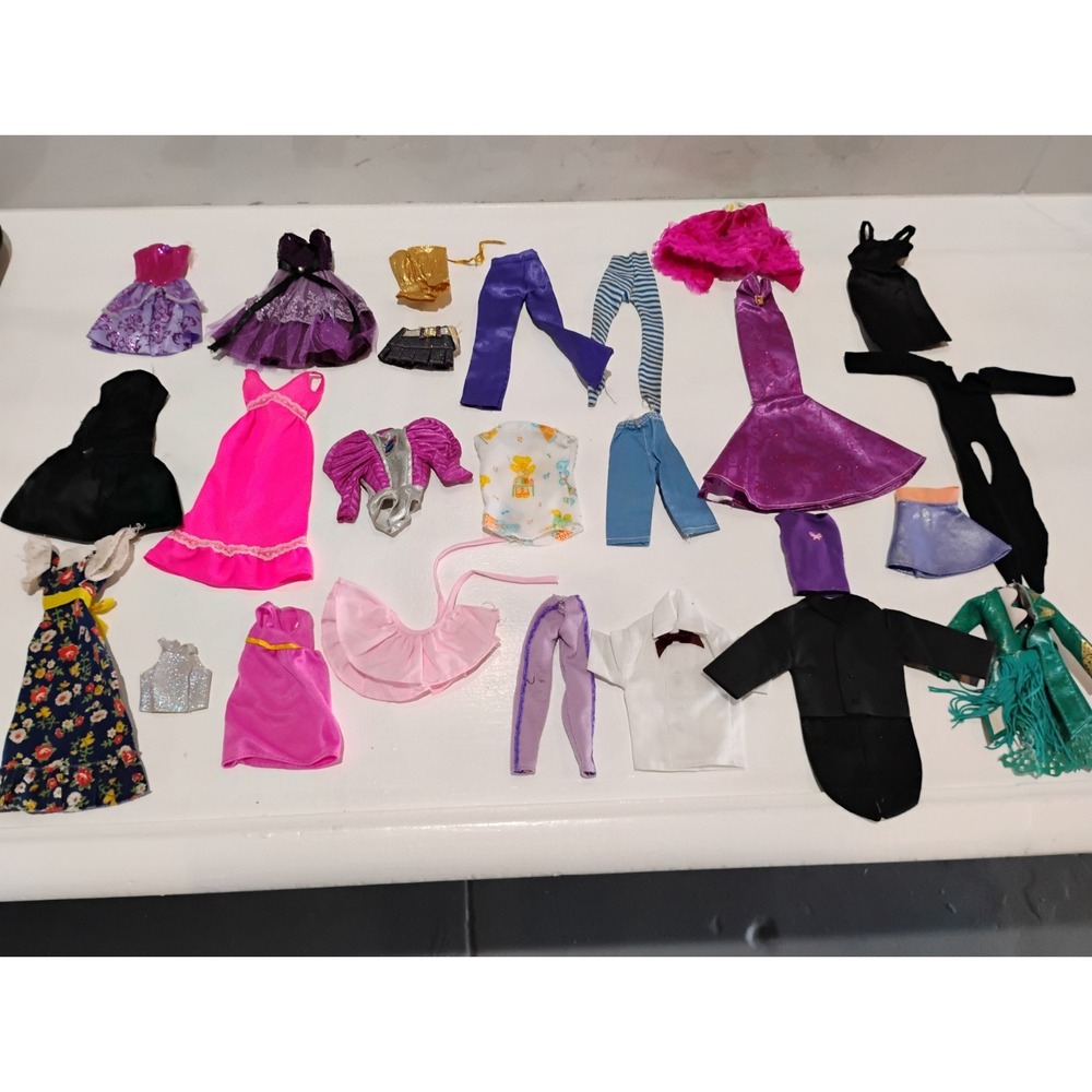 Barbie Doll Clothing Lot 25 Pieces Assorted Dresses Pants Tops Outfits Bag #3